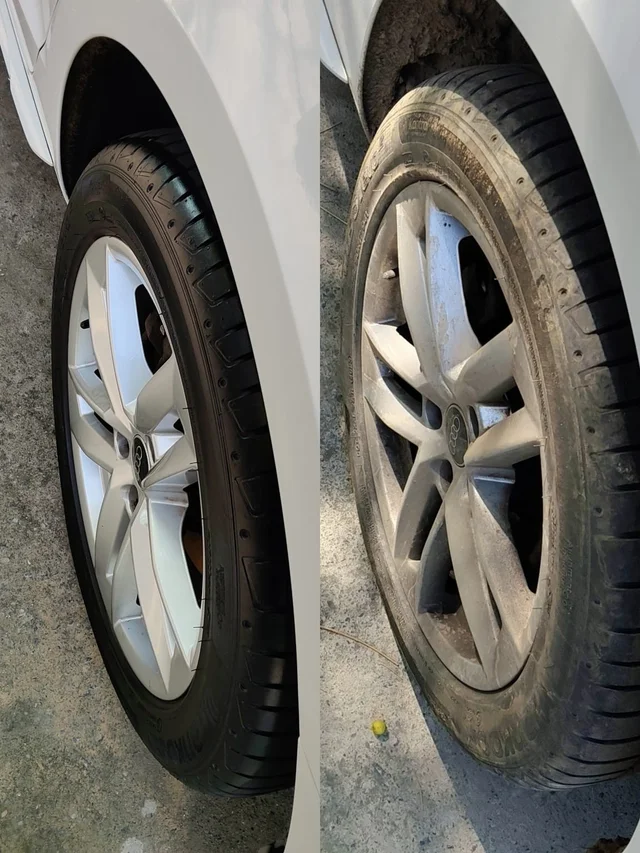 Audi wheel and tyre cleaning: before at right, after at left