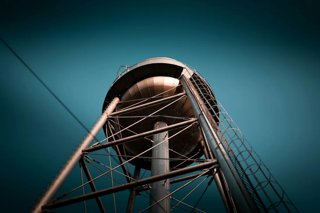 Water storage tank viewed from below